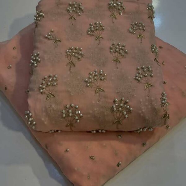 New balloon beats chiffion fabric pearl work + embroidery