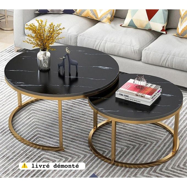 Ensemble De 2 Tables Basses De Luxe 70+50cm Noir