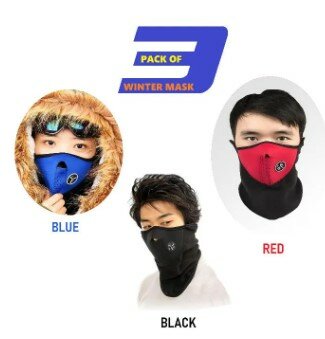 PACK OF 3 - WINTER FACE SKI MASK BLACK, RED & BLUE