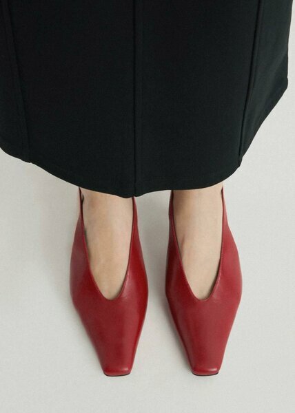 Red leather women’s dress shoes