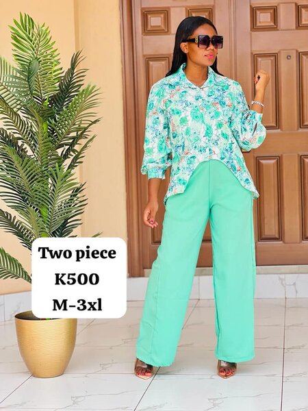 Women's set printed shirt and mint-colored pants Sizes: S, M,L,XL,2xl ,,3xl