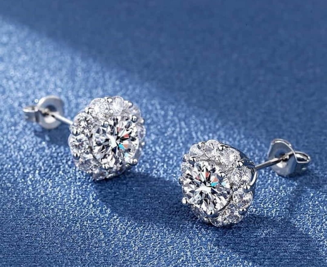Round Sterling Stud Tops Pair .