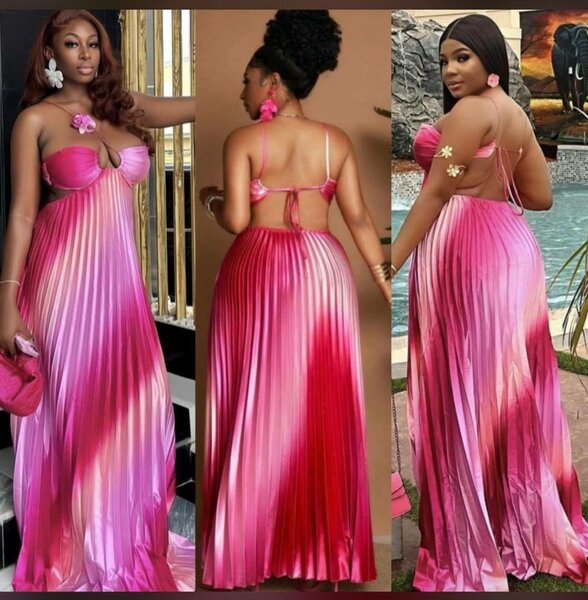 Robe longue évasée rose