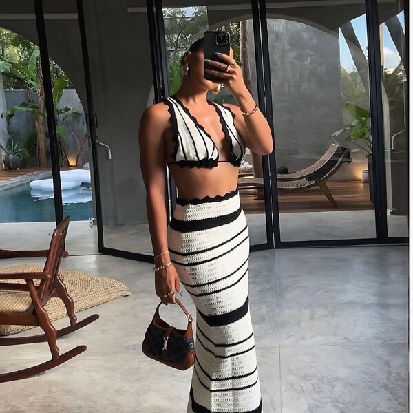 Ensemble crochet chic rayé