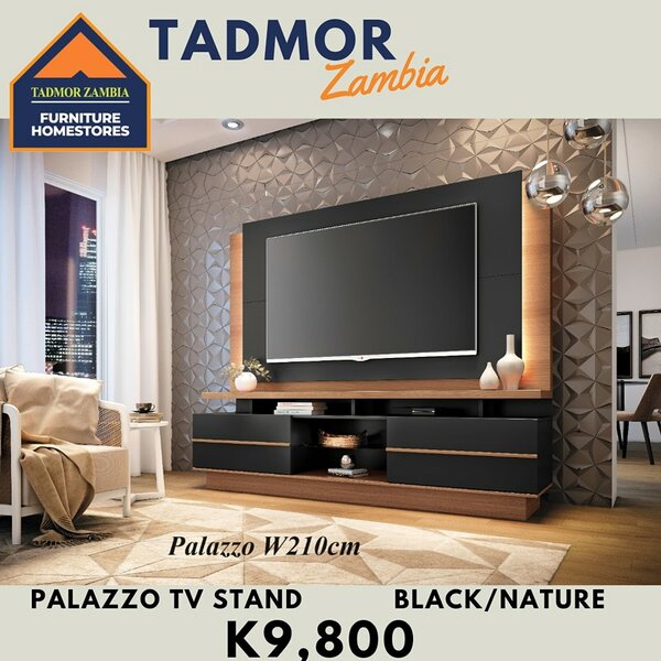 TV stand PALAZZO, color black/natural, W210 cm