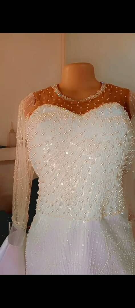 Beaded white lace dress