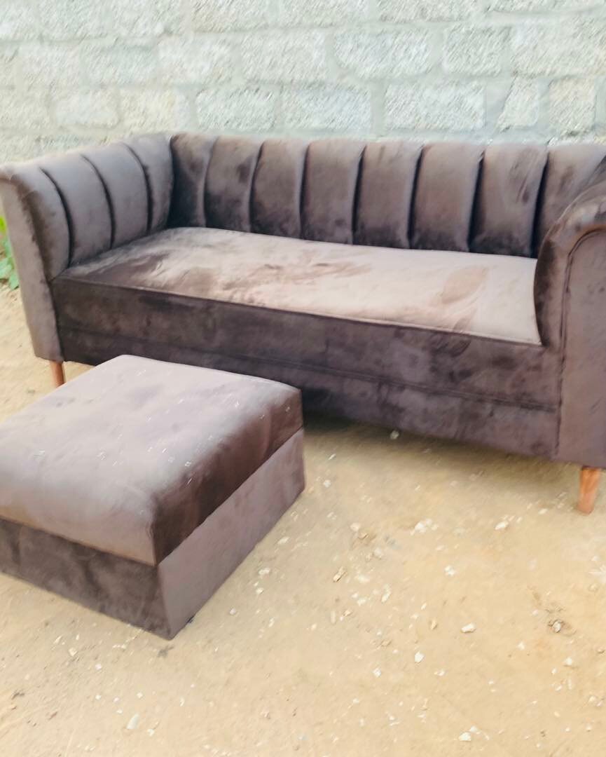 Sofa with ottoman, brown color