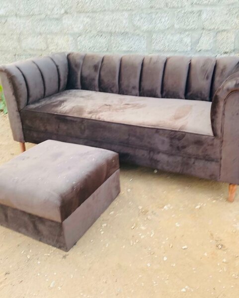 Sofa with ottoman, brown color