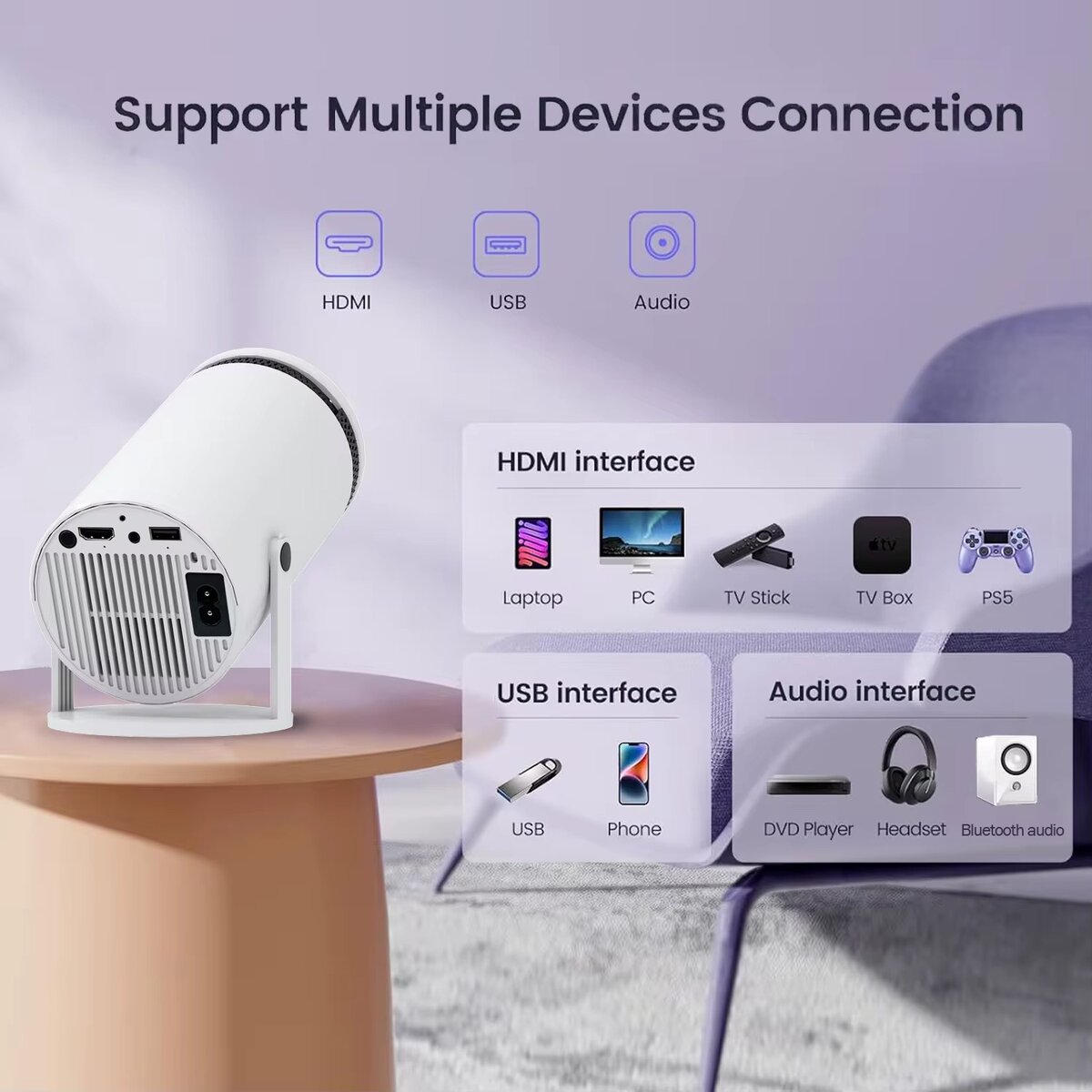 Projecteur LED avec interfaces HDMI USB Audio