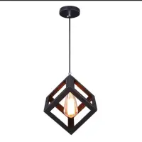 Black Metal Cube Cage Lamp Pendant Lights Modern LED Pendant Lamp Lampshade Lighting Hanging Light Fixture Pendant Ceiling Lamp