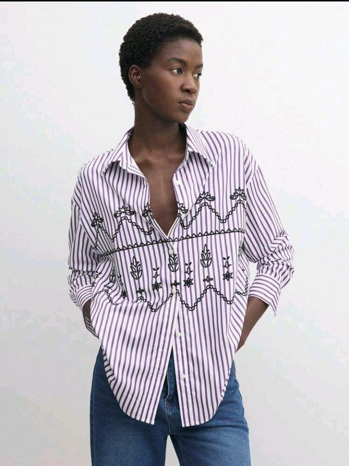 Chemise rayée brodée chic
