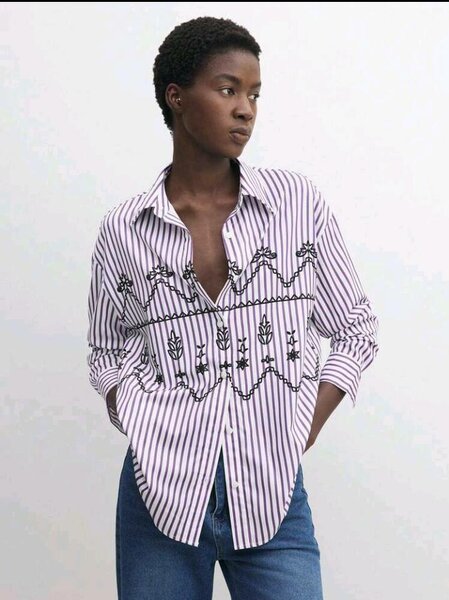 Chemise rayée brodée chic