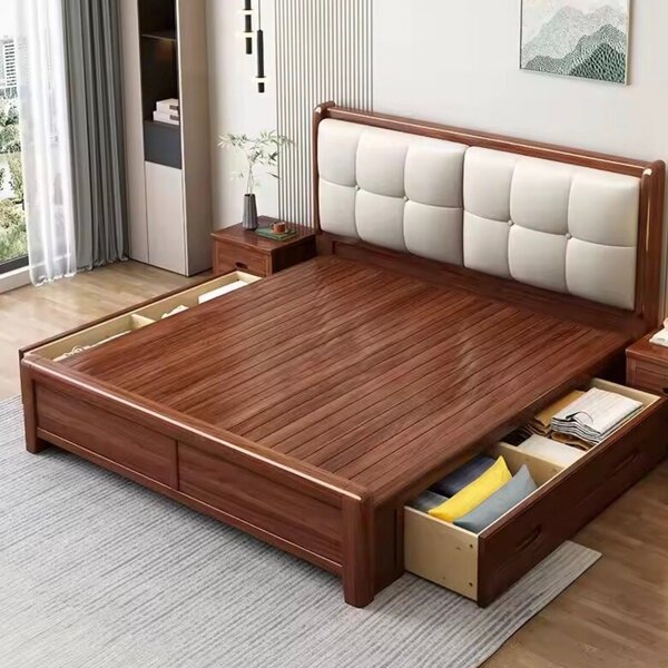 Lit double en bois avec rangement