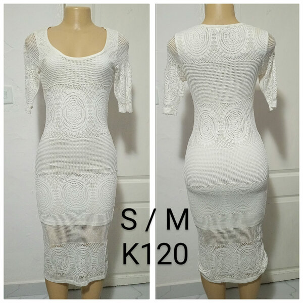 Women's Long Openwork White Dress, sizes S/M