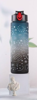 Doodle Arts Flip Top Straw Lid Sports Bottle Reusable Plastic BPA Free