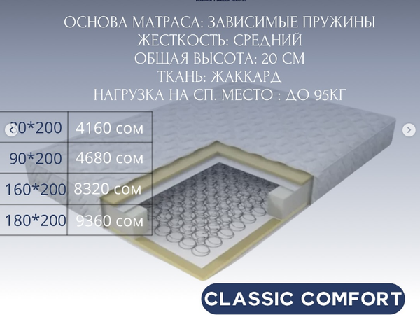 Идеальный матрас для комфортного сна – в Leader, CLASSIC COMFORT  размер 80*200