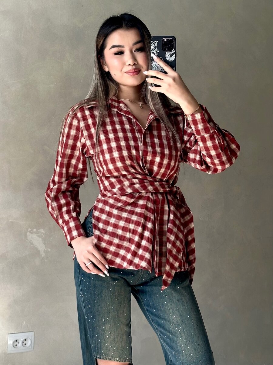 Рубашки в клетку с завязкой на поясе