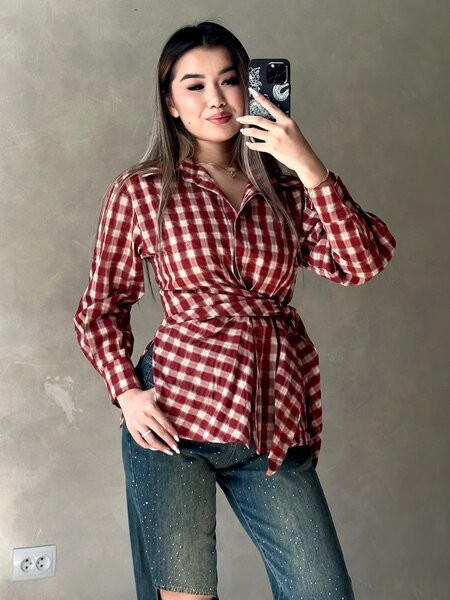 Рубашки в клетку с завязкой на поясе