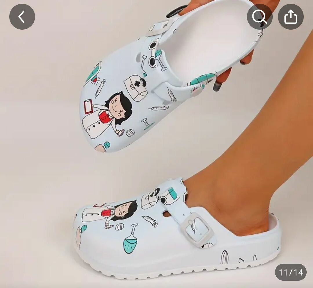 Adorable Cartoon Nurse Print Slides - Lightweight, Quick-Dry