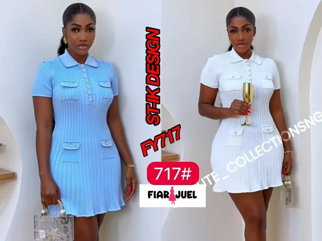 Ladies straight dress blue and white