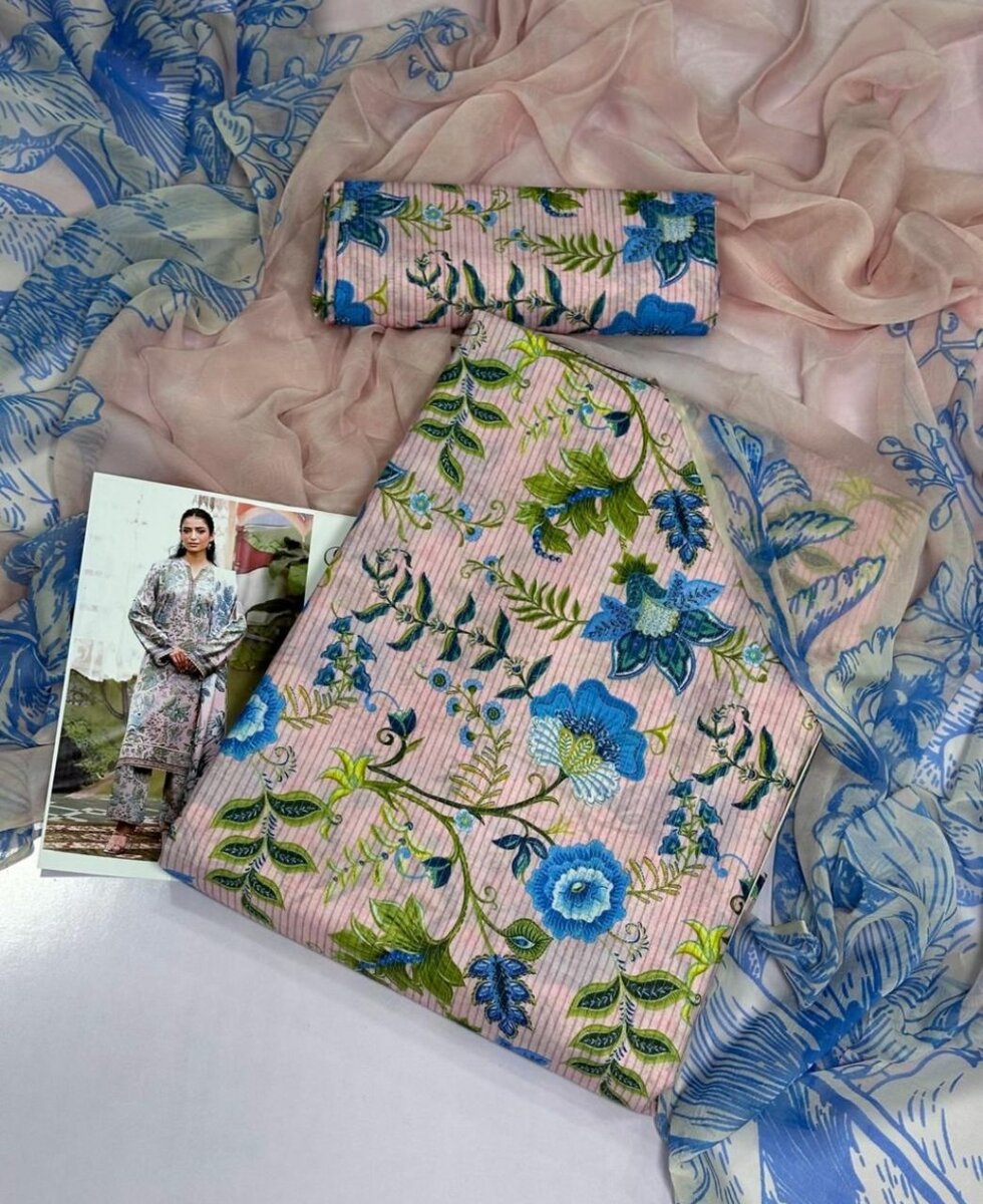 Lady's 3pc Unstich Suit Lawn Colection 2025