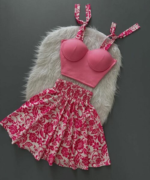 Tie-Strap Crop Top and Skirt Set