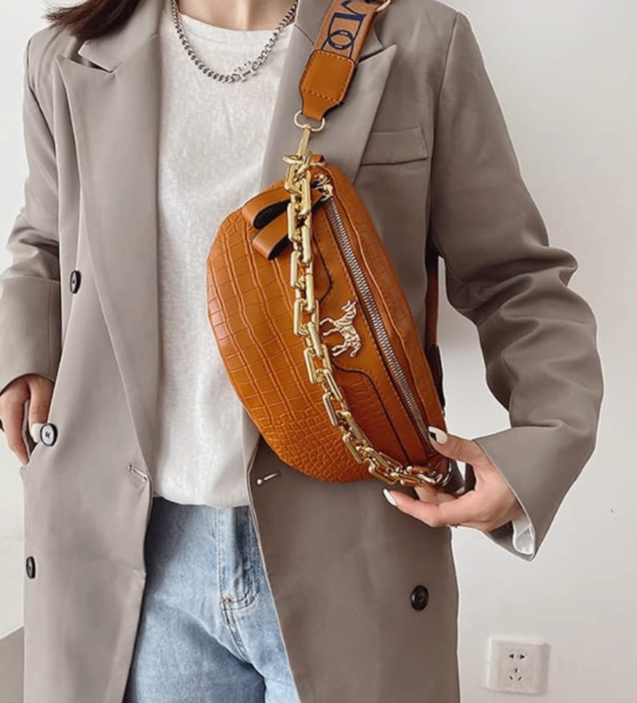 Chain Decor Double Zip Front Fanny Pack