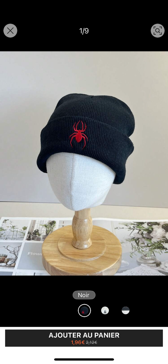 Bonnet Noir Araignée Homme