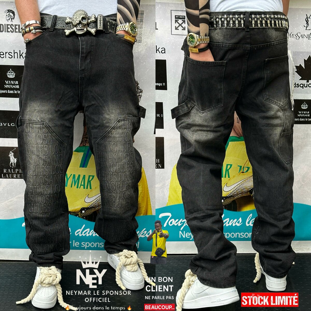 Jean cargo homme tendance noir