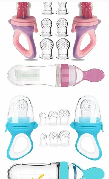 Silicon squeeze porridge bottle and fruit/veg pacifier set