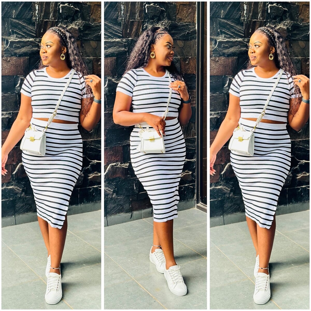 Set top+skirt, black and white striped, size S-2xl