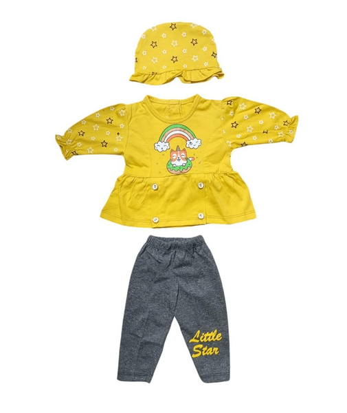 New born baby girl 3 pcs cotton blended pajama shirt Set