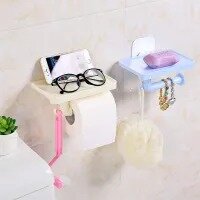 Tissu Roll Holder Toilet Roll Holder Bathroom Tissue Box Plastic Toilet Paper Holder Wall Mounted Storage Box Napkin Dispenser Organizer Seamless Hanging