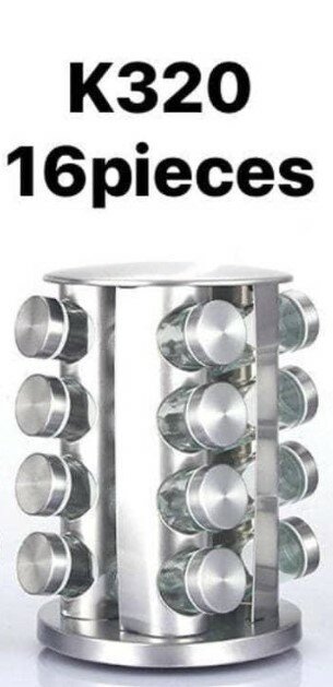 16-piece stainless steel spice set on rotating stand