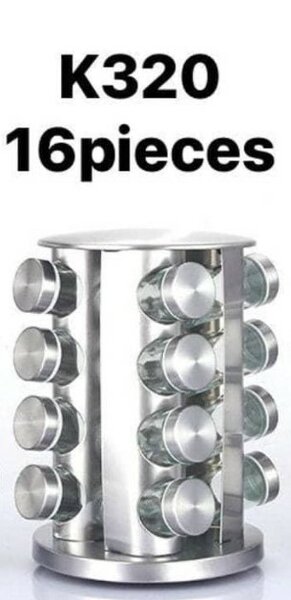 16-piece stainless steel spice set on rotating stand