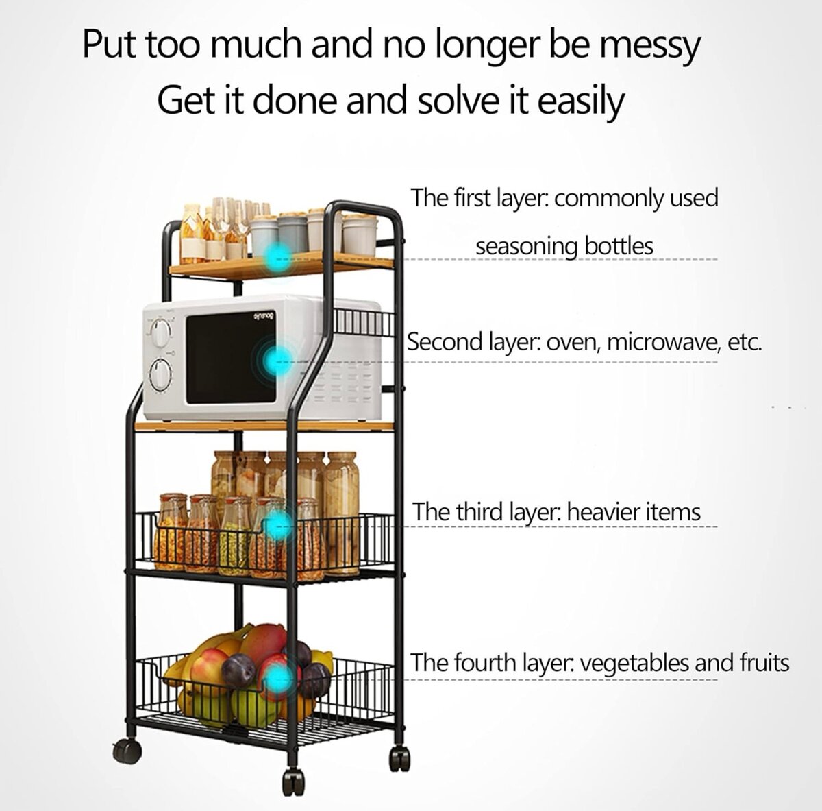 Chariot Roulant de Stockage Mince de 4 Niveaux