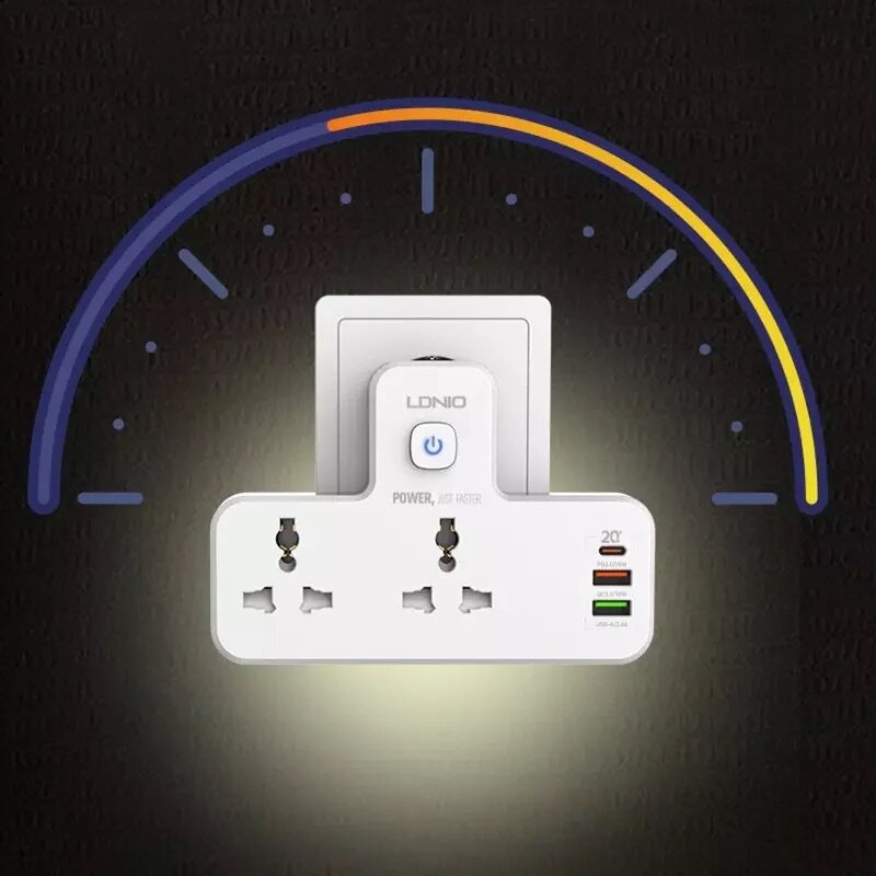 LDNIO Universal 3 USB Port PD QC 3.0 10A 2 AC Power S