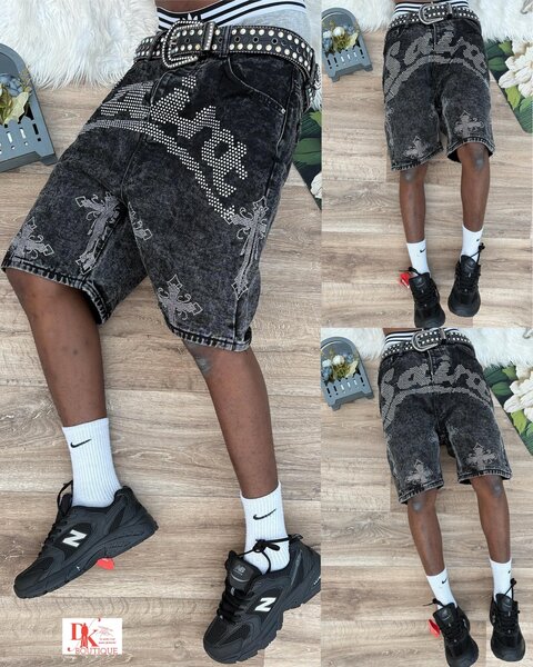 Short en jean délavé brodé