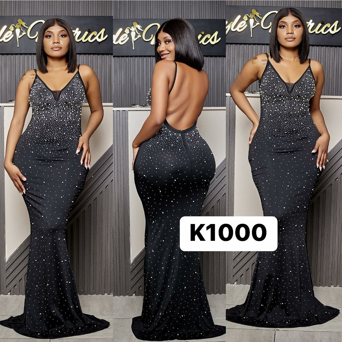 Long evening dress with an open back