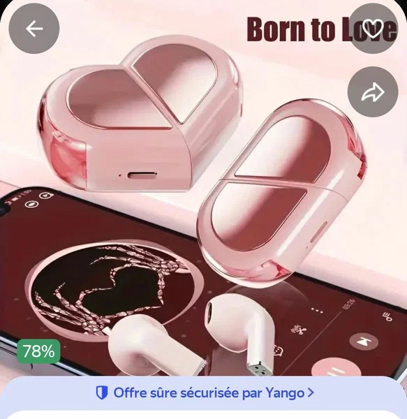 Écouteurs sans fil Bluetooth cœur