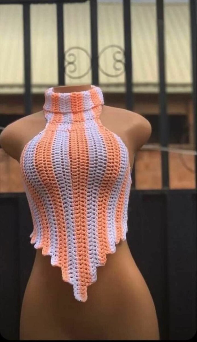 Top crochet orange et blanc