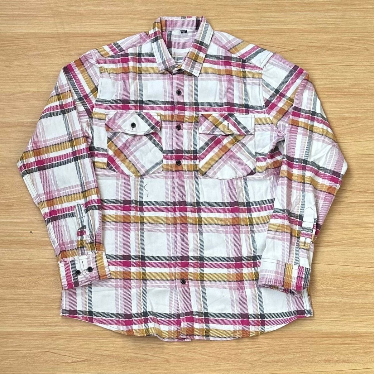 Off White Plaid Check-Pattern Flannel Overshirt