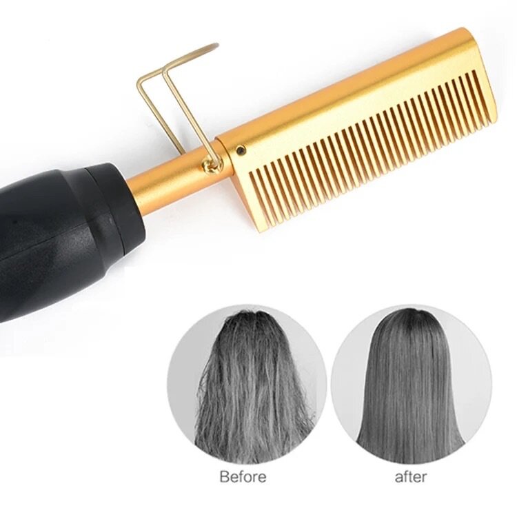 Peigne Chauffant - Lisseur Pour Cheveux-Or / Noir