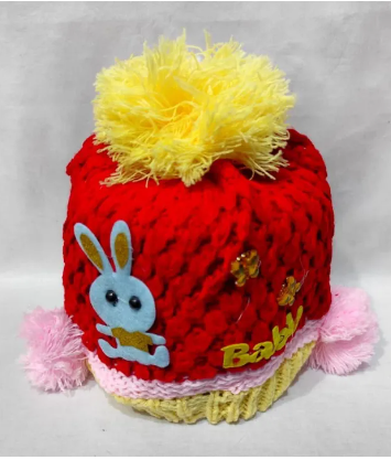 WINTER WOOL CAP FOR KIDS WITH A CUTE MONO OF BUNNY 1 PIECE