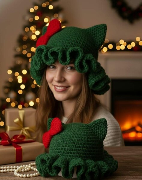 Chapeau tricoté oreilles chat