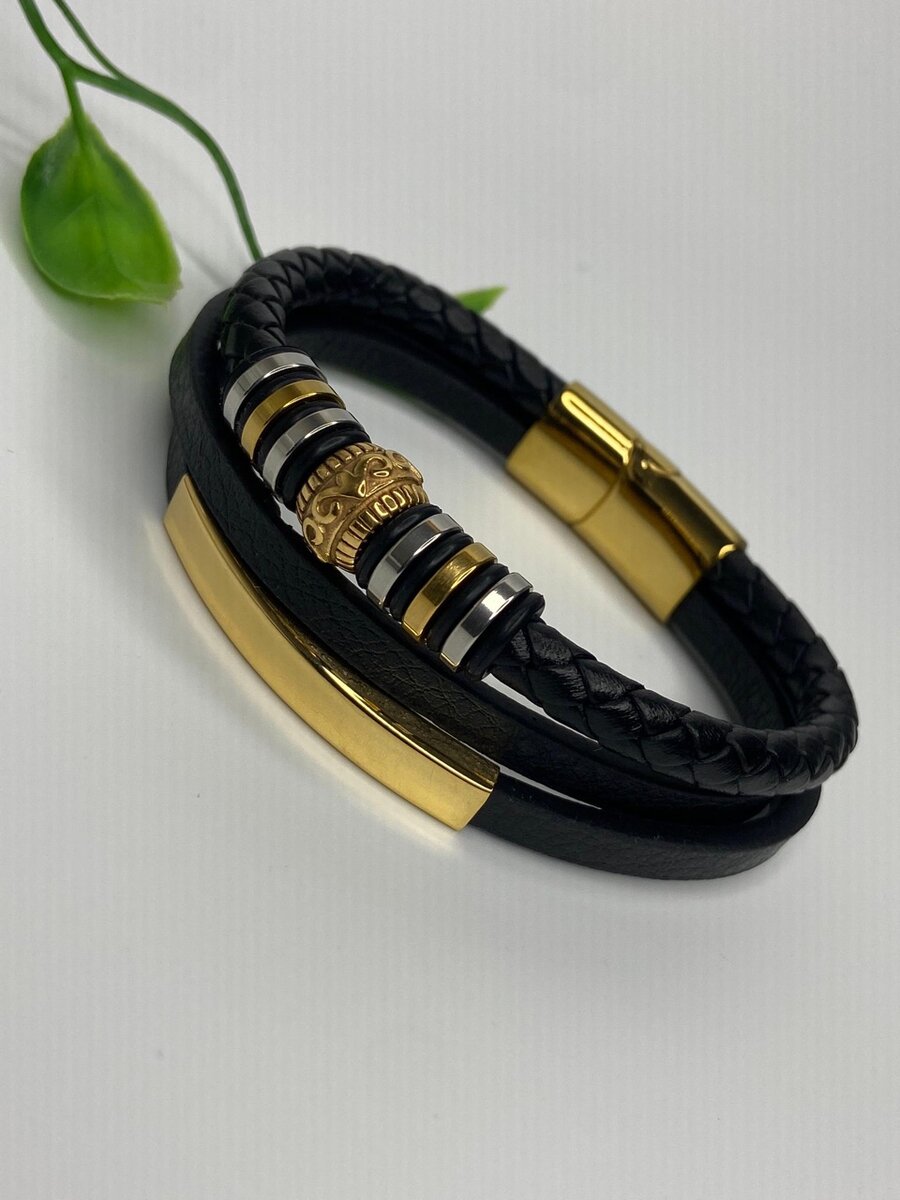 Masculine Leather Steel Bracelets