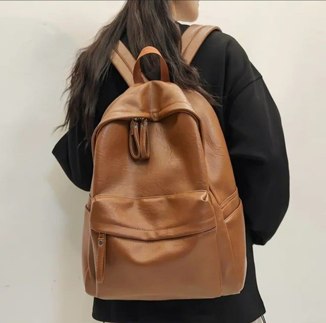 Brown leather backpack