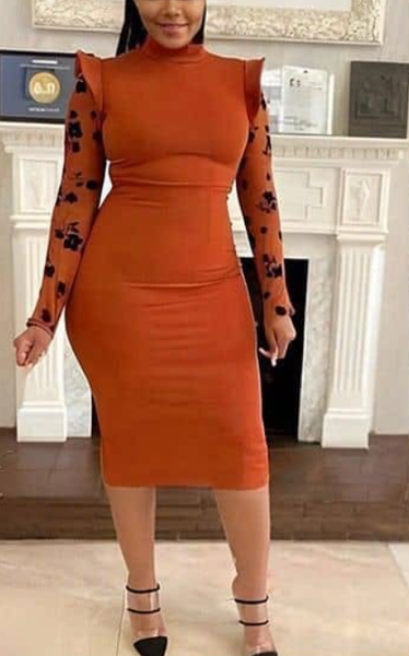 Long sleeves orange dress