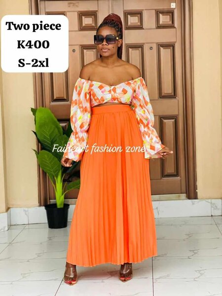 Women's set of a print top with long sleeves and an orange skirt  S-2xl