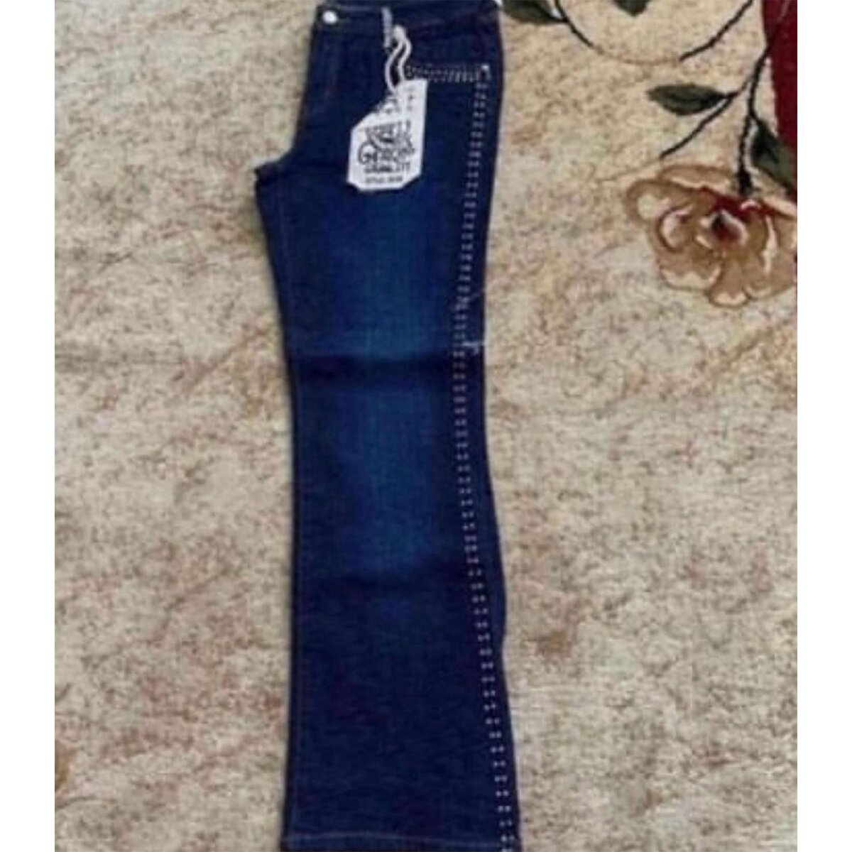 Wide leg jeans available in sizes.